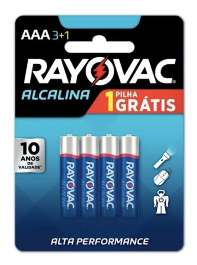 Pilha Alcalina Palito Amarelinha Rayovac AAA com 4 unid