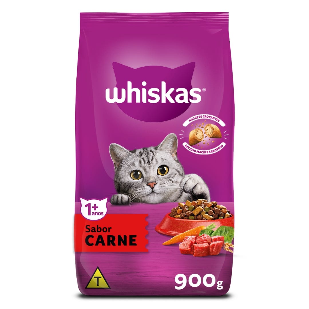 Ração Para Gatos Adultos Sabor Carne Whiskas 900g