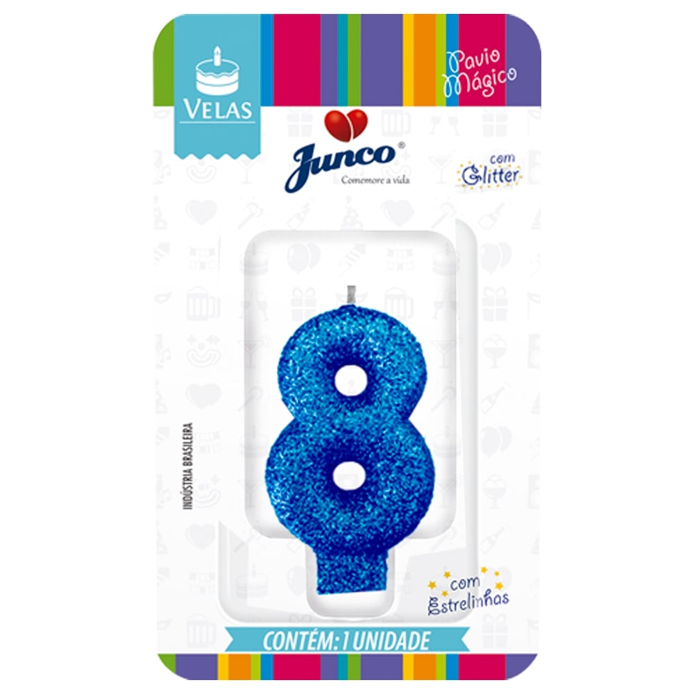 Vela de Aniversário Azul com Gliter Junco N8