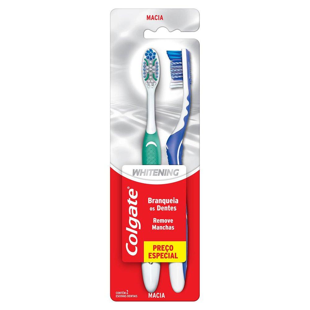 Escova de Dente Whitening Cabeça Macia e Compacta Colgate com 2 unid