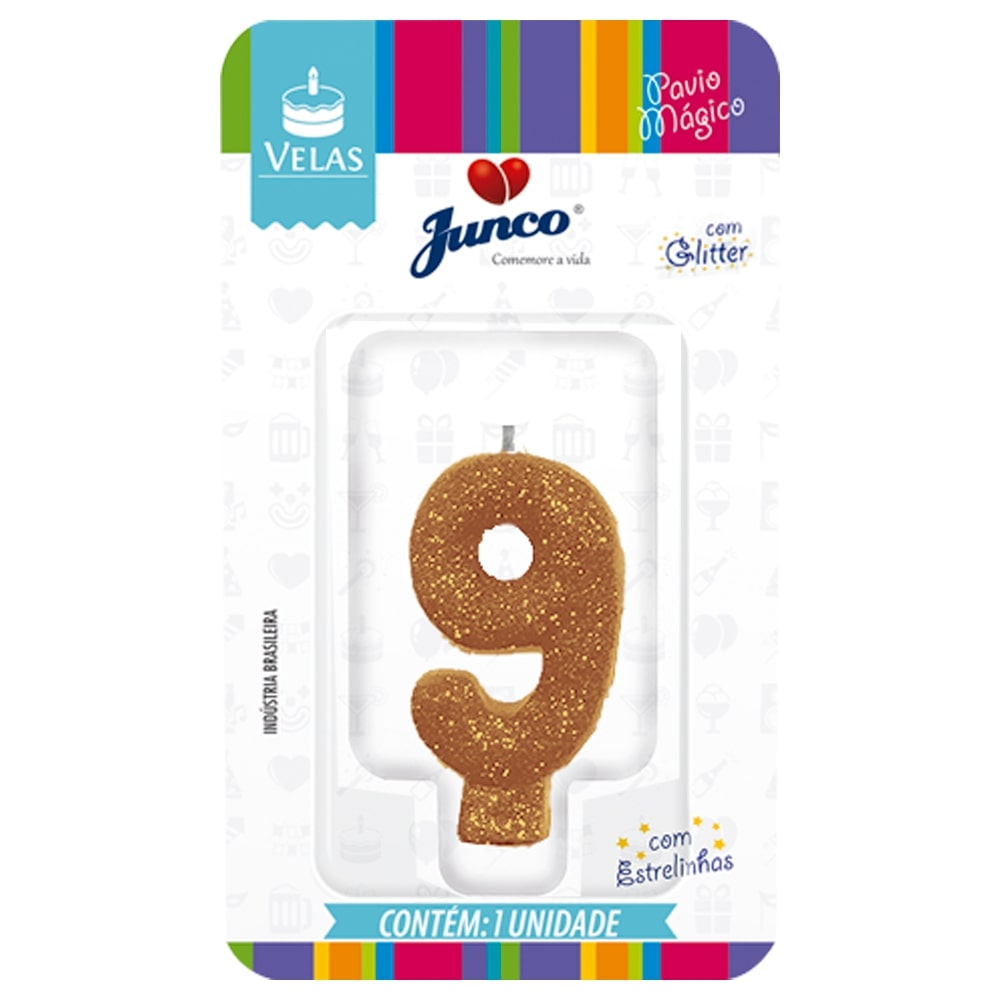 Vela de Aniversário Amarela com Gliter Junco N9