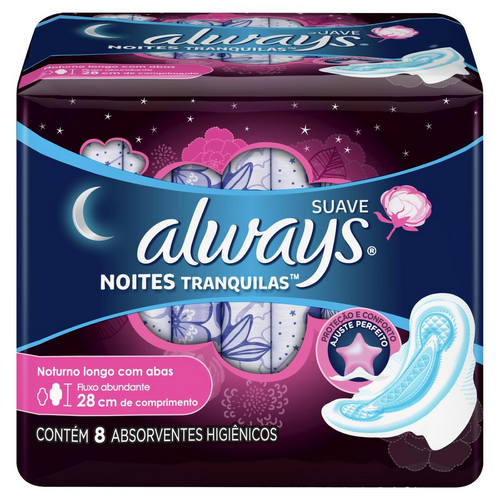 Absorvente Noturno Noites Tranquilas Cobertura Suave Tam G com Abas Always