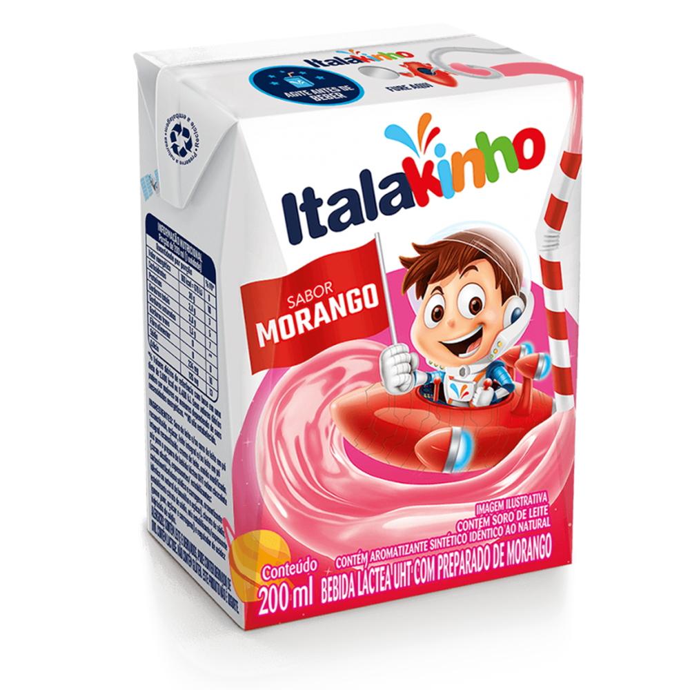 Bebida Láctea Sabor Morango Italakinho 200ml