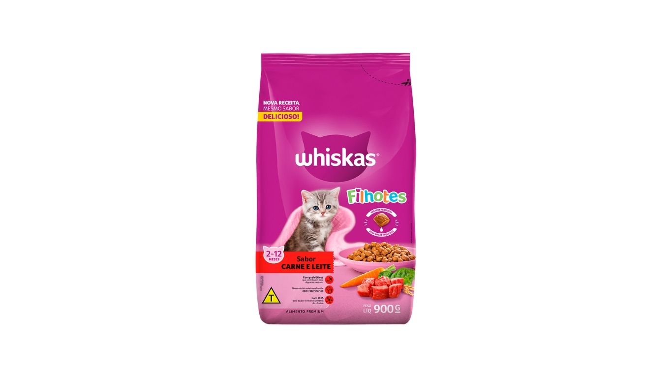 Ração Para Gatos Filhotes Sabor Carne e Leite Whiskas 900g