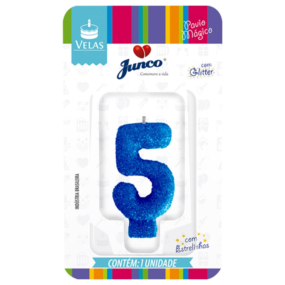 Vela de Aniversário Azul com Gliter Junco N5