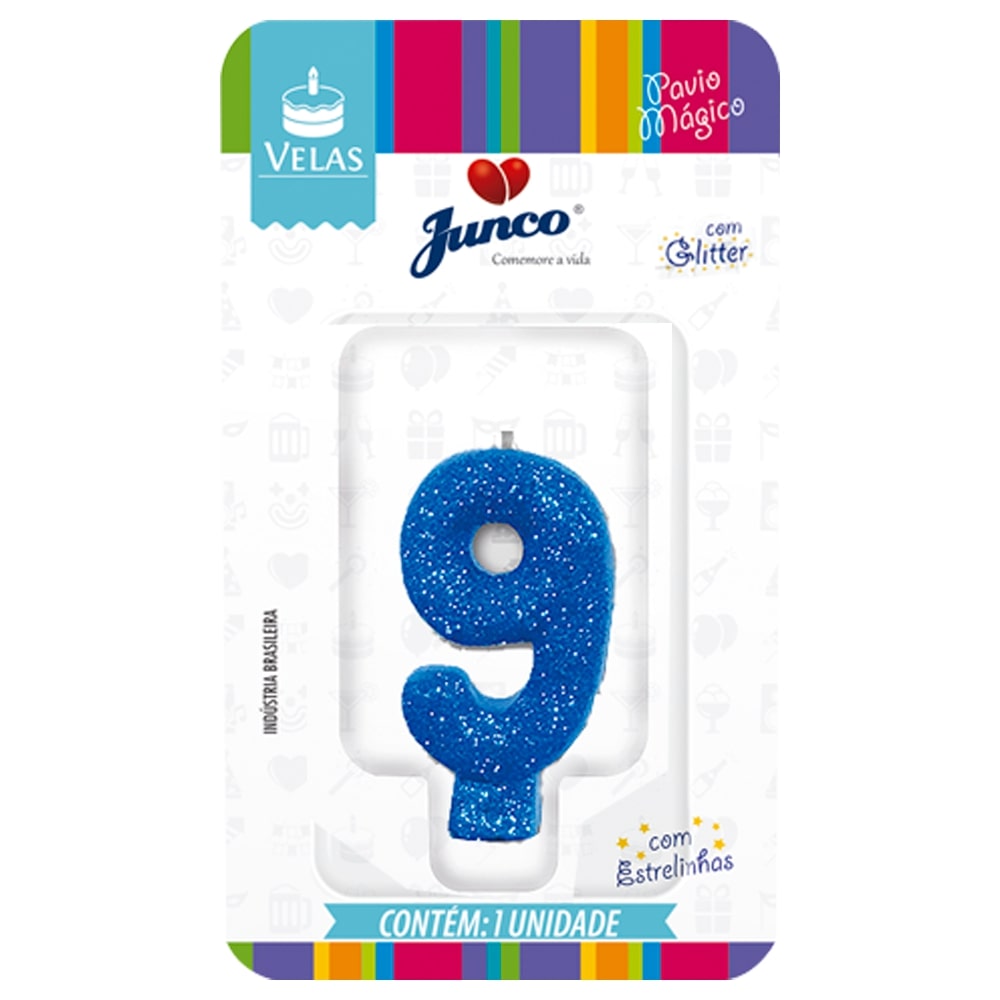 Vela de Aniversário Azul com Gliter Junco N9