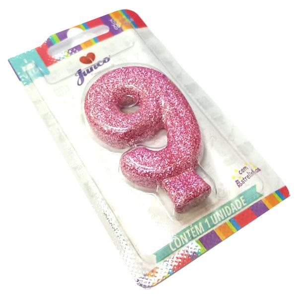 Vela de Aniversário Rosa com Gliter Junco N9