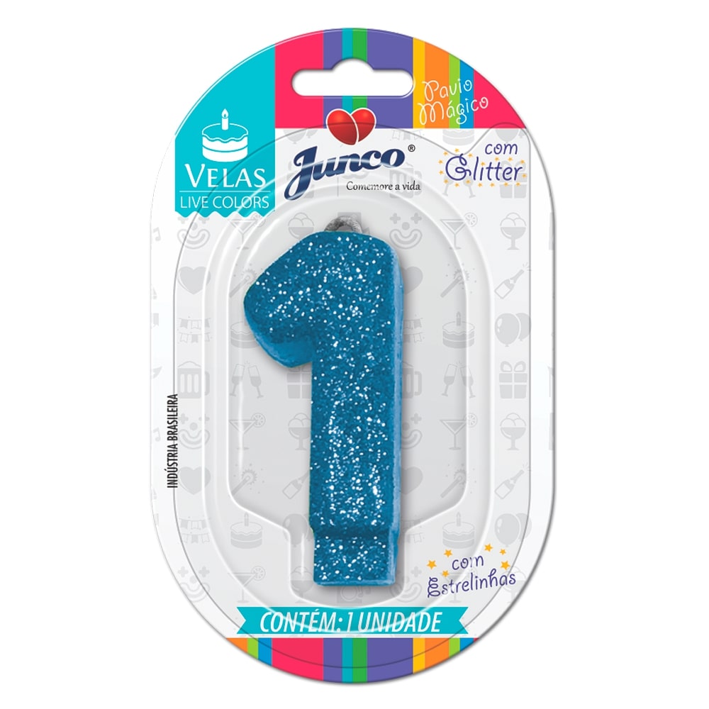 Vela de Aniversário Azul com Gliter Junco N1