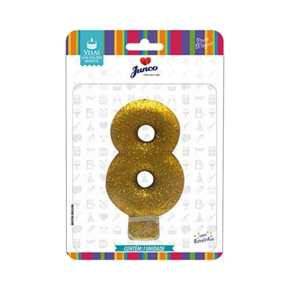 Vela de Aniversário Amarela com Gliter Junco N8
