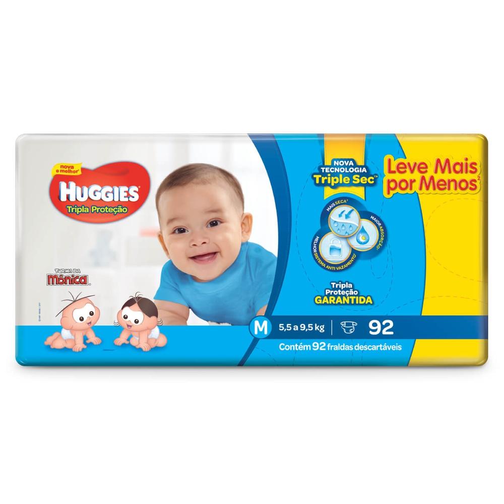 Fraldas Tripla Proteção Huggies M com 92 unid