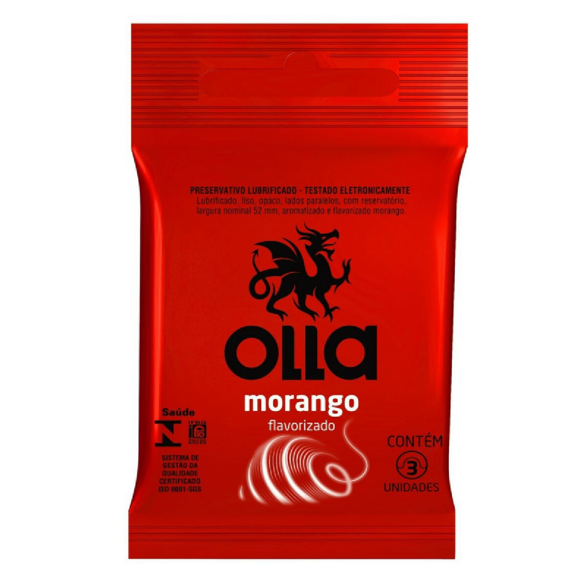 Preservativo Lubrificado Sabor Morango Olla com 3 unid