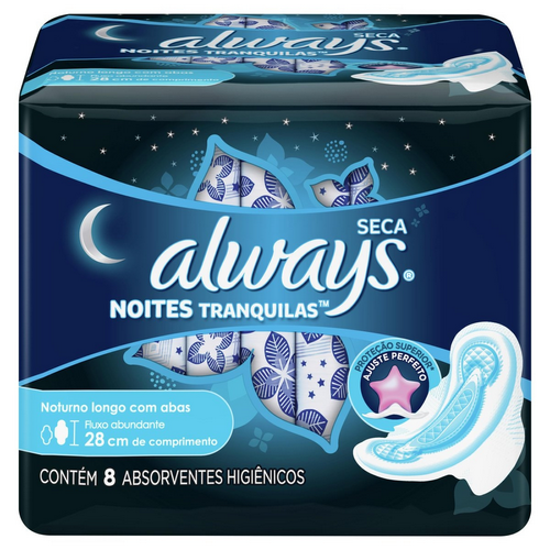 Absorvente Noturno Noites Tranquilas Cobertura Seca com Abas Always
