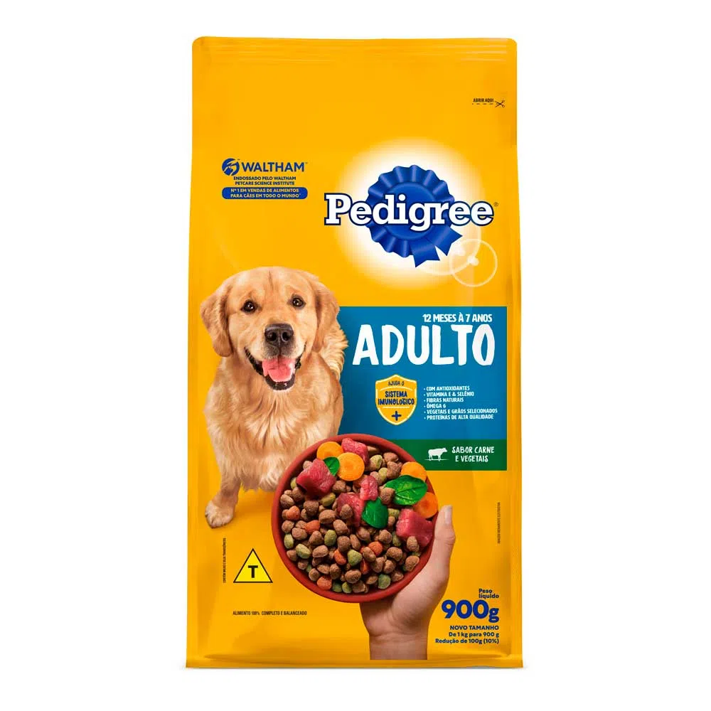 Ração Para Cães Adultos de Raças Médias e Grandes Sabor Carne e Vegetais Pedigree 900g