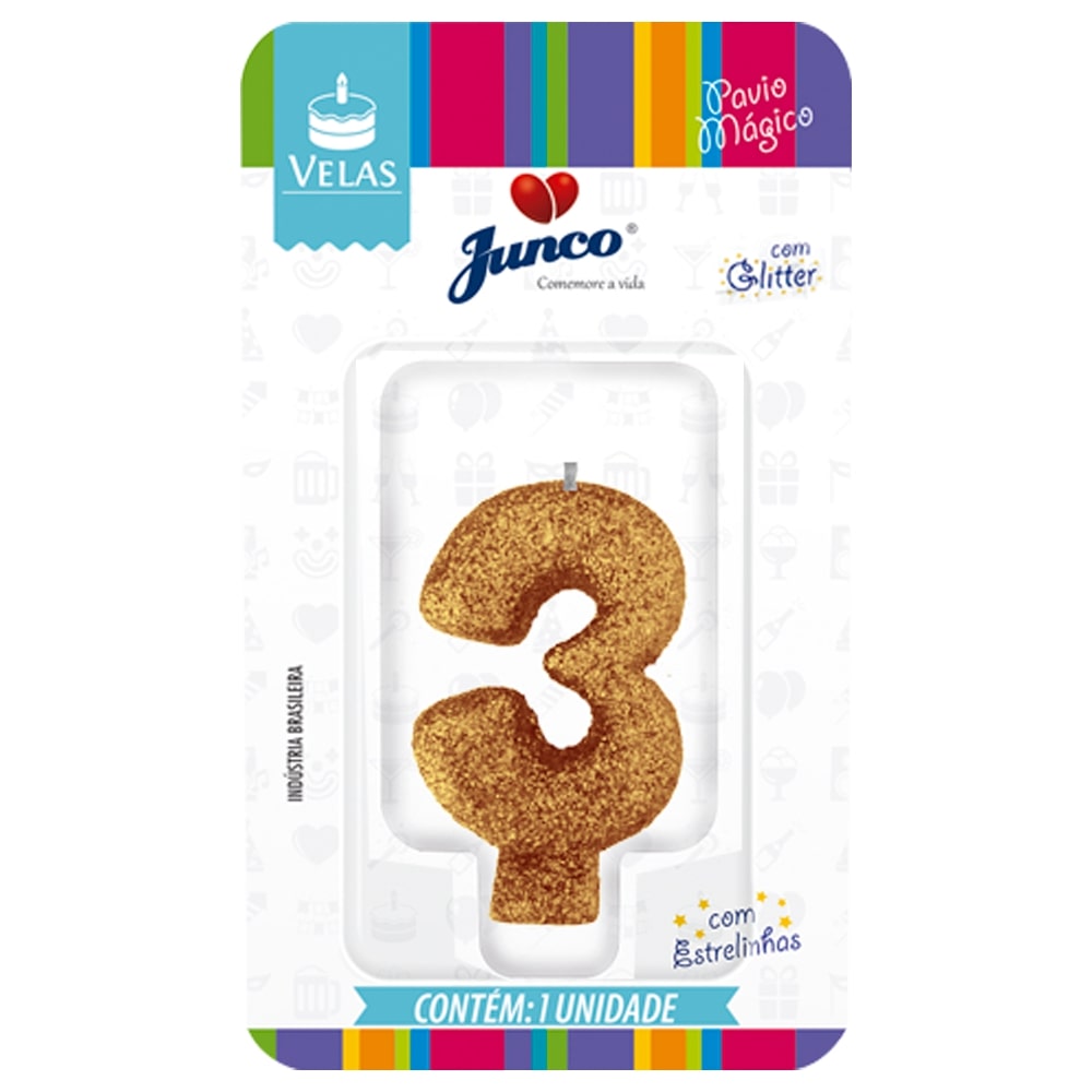 Vela de Aniversário Amarela com Gliter Junco N3
