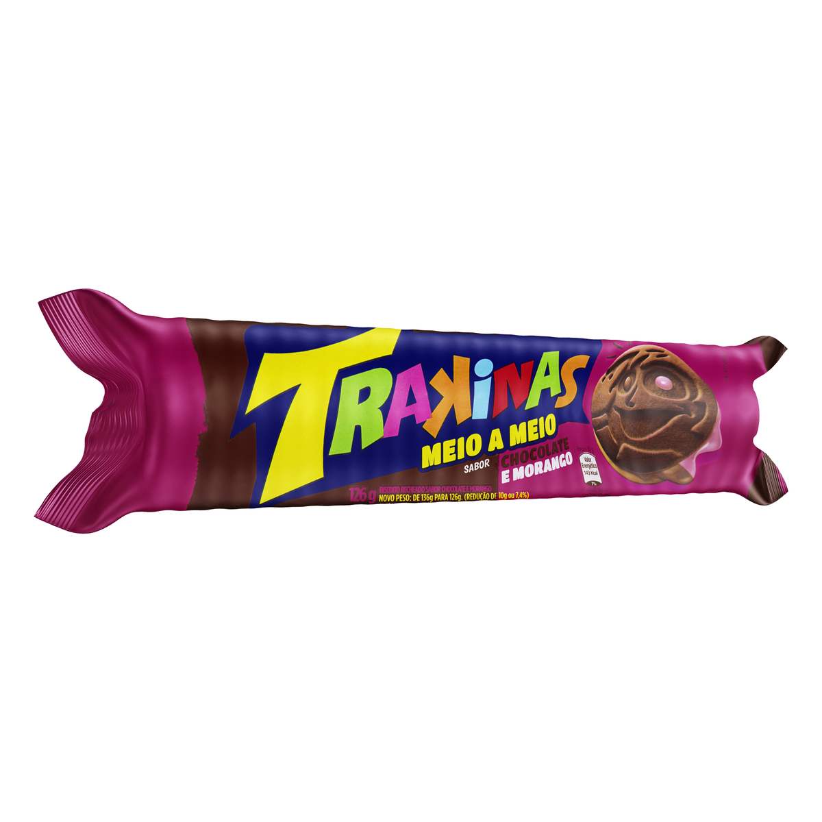 Biscoito Recheado Meio a Meio Chocolate Chocolate e Morango Trakinas 126g