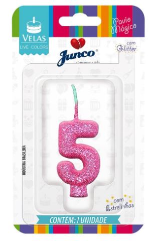 Vela de Aniversário Rosa com Gliter Junco N5