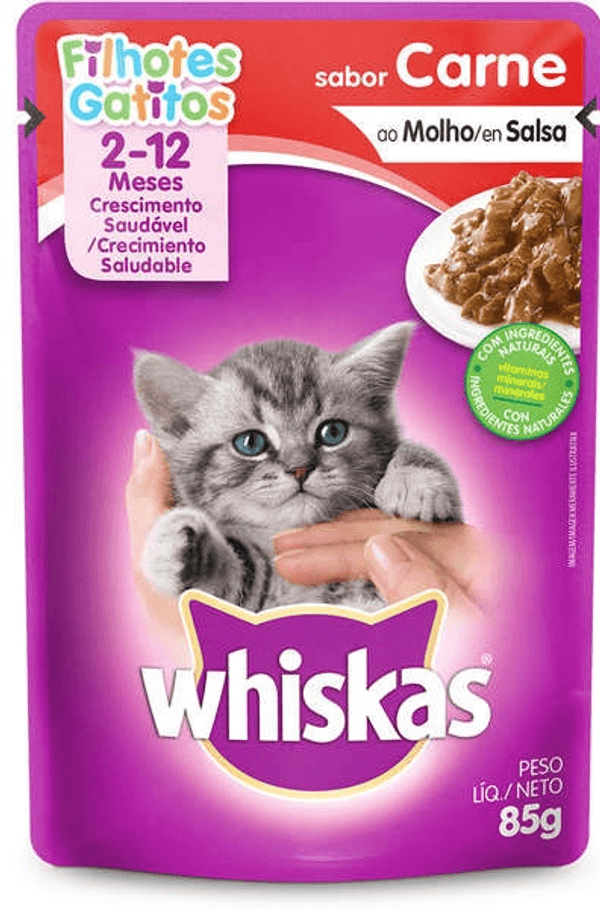Sachê Para Gatos Filhotes Sabor Carne ao Molho Whiskas 85g