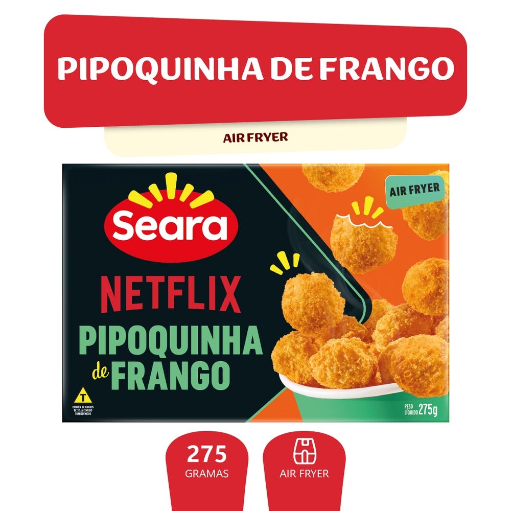 Pipoquinha de Frango Empanado Congelado para Air Fryer Netflix Seara 275g