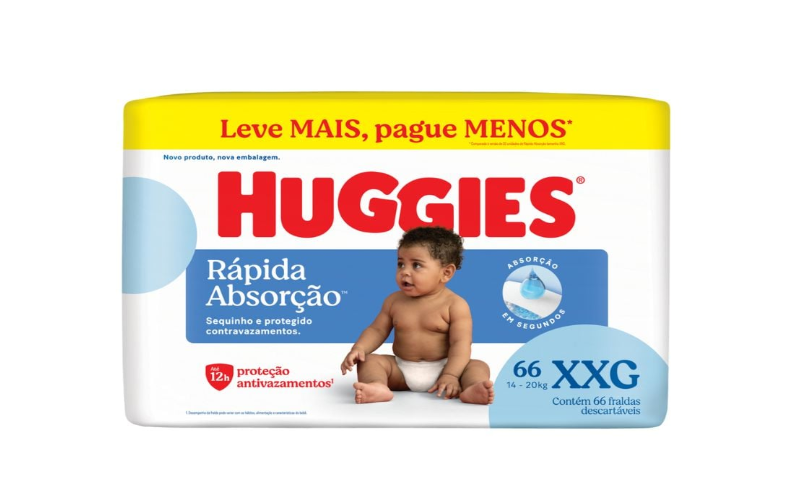Fraldas Tripla Proteção Huggies XXG com 66 unid