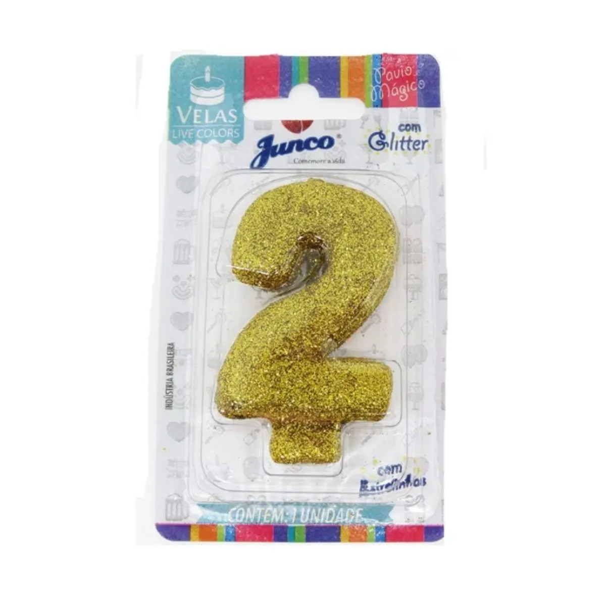 Vela de Aniversário Amarela com Gliter Junco N2