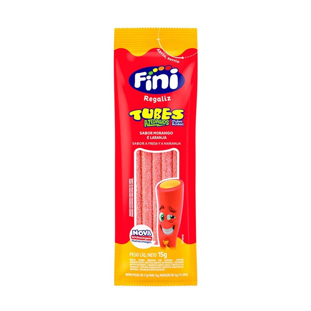 Bala Fini Tubes Azedinho Morango e Laranja 15g