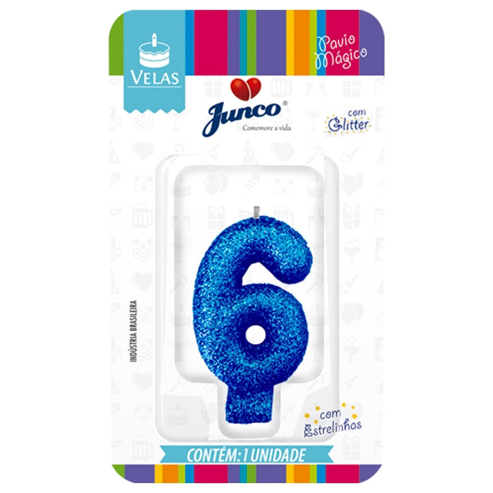 Vela de Aniversário Azul com Gliter Junco N6