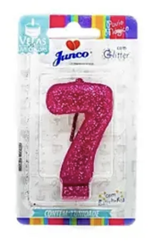 Vela de Aniversário Rosa com Gliter Junco N7