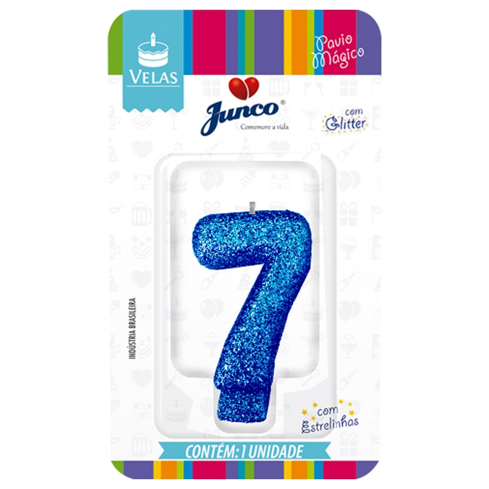 Vela de Aniversário Azul com Gliter Junco N7