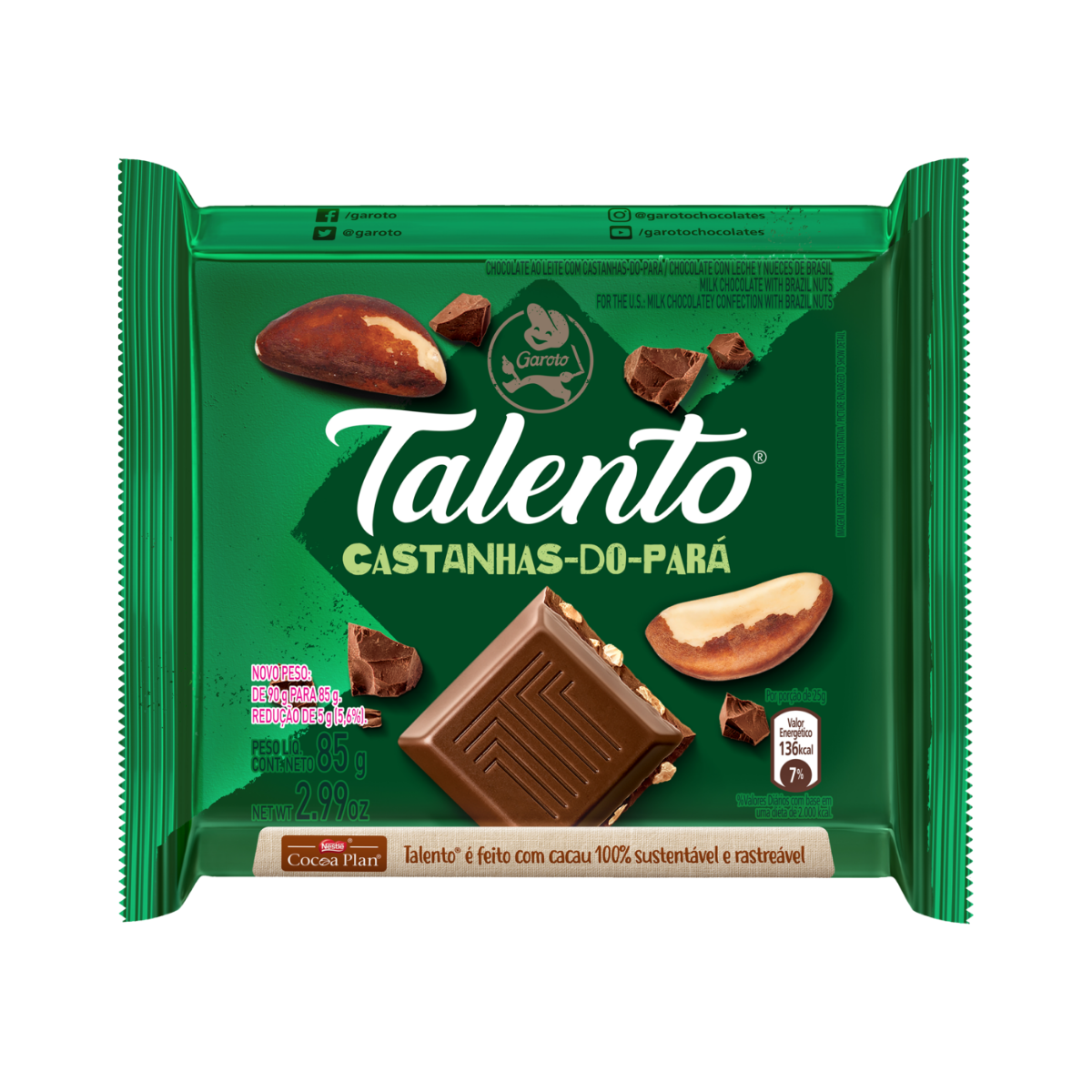 Chocolate Talento Castanhas do Pará Garoto 85g