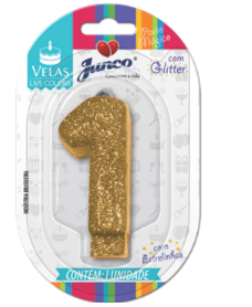 Vela de Aniversário Amarela com Gliter Junco N1