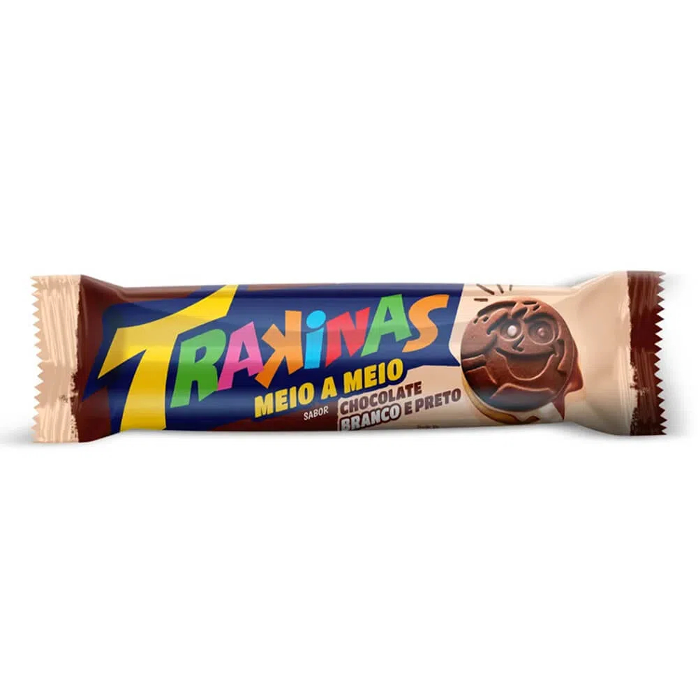 Biscoito Recheado Meio a Meio Chocolate Branco e Preto Trakinas 126g