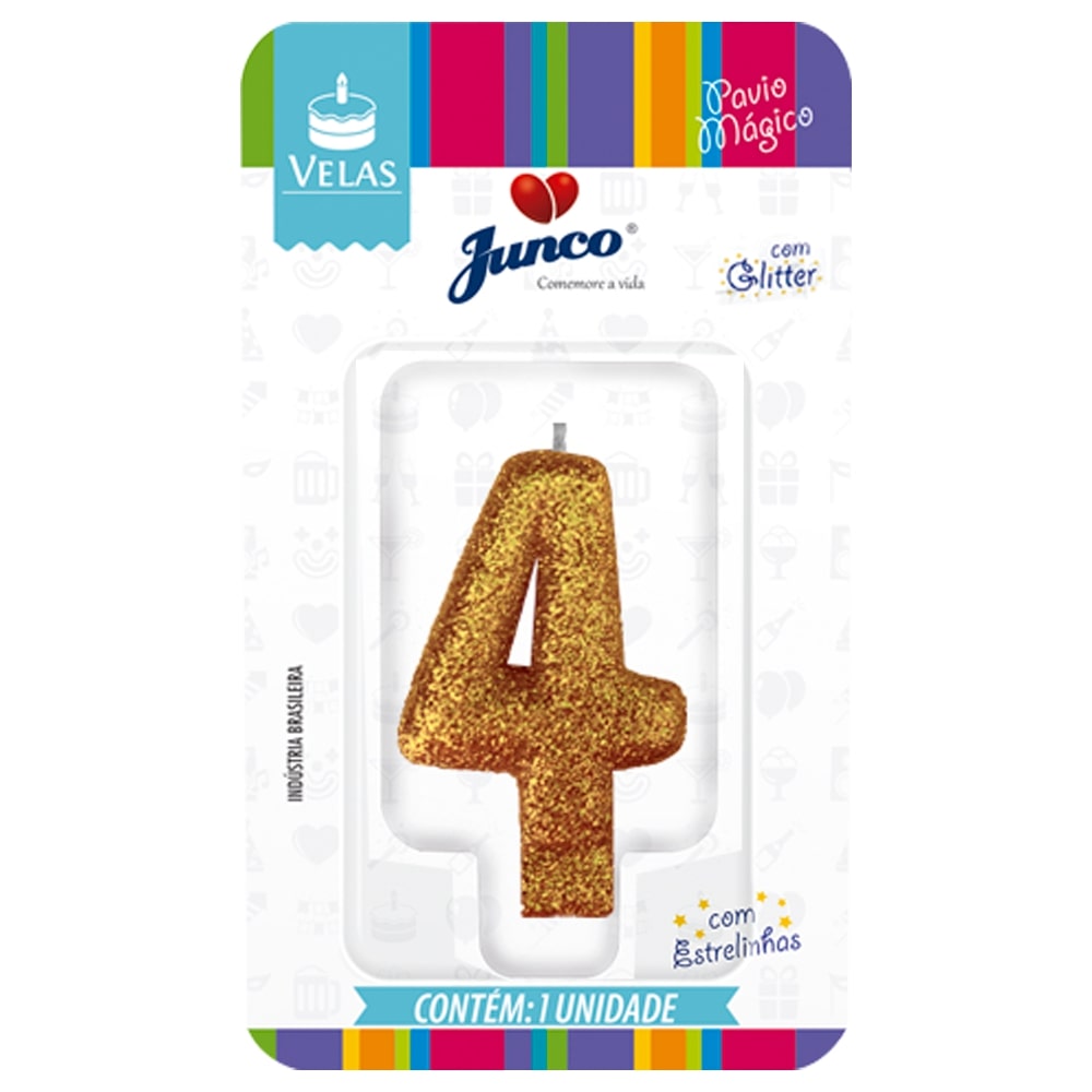 Vela de Aniversário Amarela com Gliter Junco N4